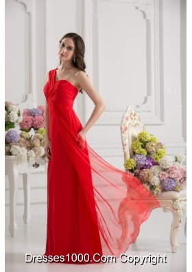 Empire One Shoulder Chiffon Ruching Floor-length Prom Dress in Red