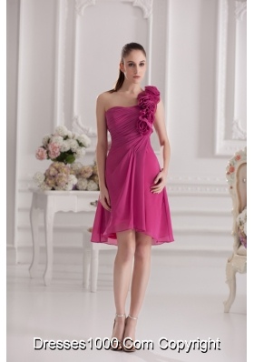 Empire One Shoulder Hand Made Flowers Ruching Fuchsia Dress Prom