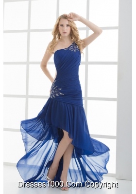 Empire One Shoulder Sleeveless Appliques High-low Prom Dress