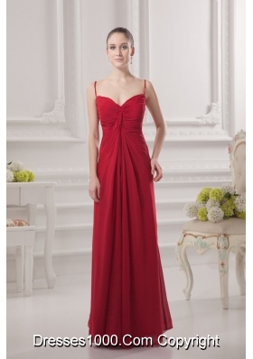 Empire Spagetti Straps Floor-length Ruching Wine Red Prom Dress