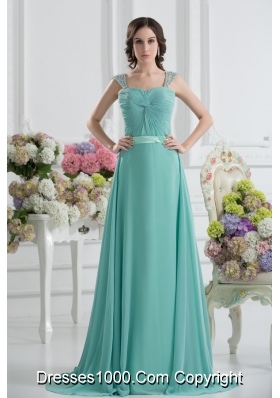 Empire Square Chiffon Beading Ruching Belt Mint Cream Prom Dress