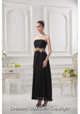 Empire Strapless Belt Black Ruching Ankle-length Prom Dress