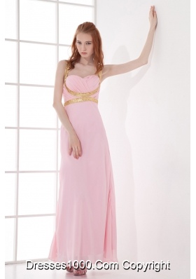 Empire Straps Baby Pink Prom Dress with Beading and Ruchings Chiffon