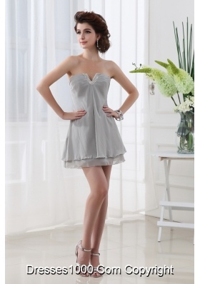 Grey Empire Strapless Mini-length Sleeveless Beadings Chiffon Prom Dress