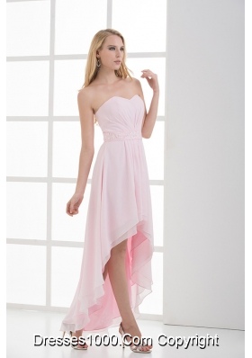 High-low Sweetheart Chiffon Baby Pink EmpireProm Dress with Beading