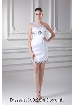 White One Shoulder Taffita Mini-length Prom Dress with Appliques and Ruching