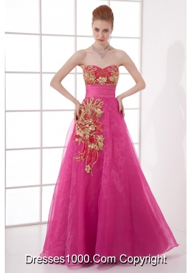 A-line Chiffon Floor-length Hot Pink Appliques Belt Prom Dress