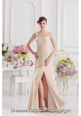 Champagne Empire Prom Dress with Ruching and Appliques