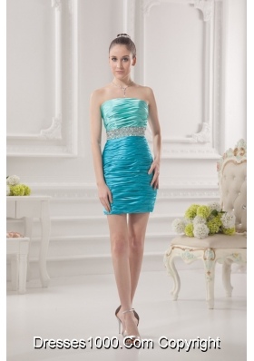 Column Strapless Beading and Ruching Taffeta Prom Dress