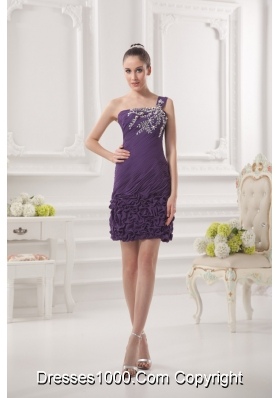 Dark Purple One Shoulder Prom Dress with Beading and Ruffles