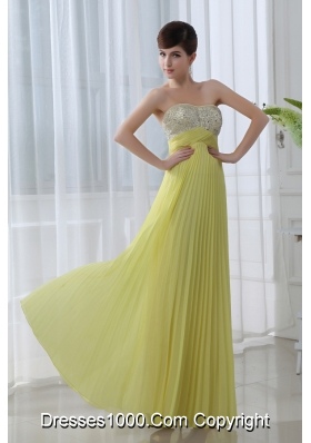 Empire Beading Sweetheart Beading Pleats Yellow Prom Dress