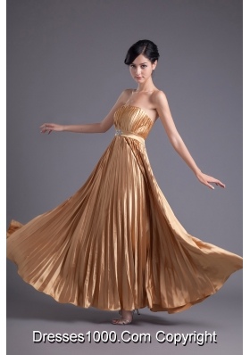 A-line Brown Floor-length Pleats Chiffon Prom Beading Dress