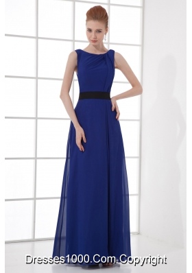 Peacock Blue Empire Bateau Floor-length Backless Prom Dress