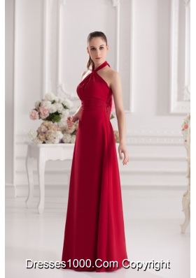 A-line Halter Top Floor-length Ruching Satin Prom Dress