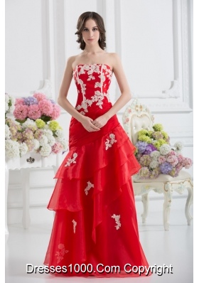 A-line Strapless Appliques Ruffled Layers Prom Dress