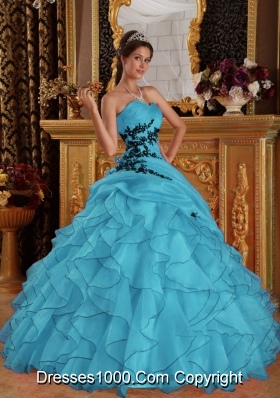 2014 Lovely Aqua Blue Ball Gown Sweetheart Appliques Quinceanera Dress with Ruffles