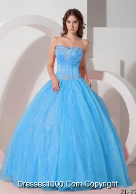 Aqua Blue Beautiful Sweetheart Appliques Quinceanera Dress with Beading