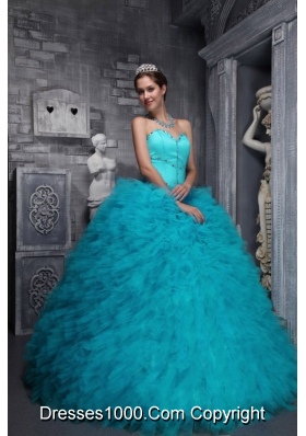 Aqua Blue Quinceanera Dress Exclusive Sweetheart Taffeta  Organza Beading