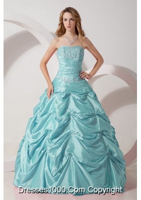 Baby Blue Princess Strapless Quinceanera Dresses with Taffeta Appliques