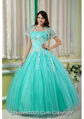 Turquoise Ball Gown Sweetheart Quinceanera Dress with  Tulle Appliques