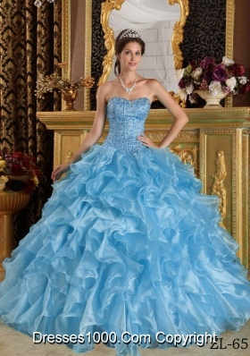 Aqua Blue  Ball Gown Sweetheart Floor-length Ruffles Quinceanera Dress  with Organza