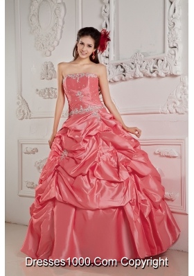 Watermelon Ball Gown Strapless Beading and Pick-ups 2014 New Dresses For Quinceaneras