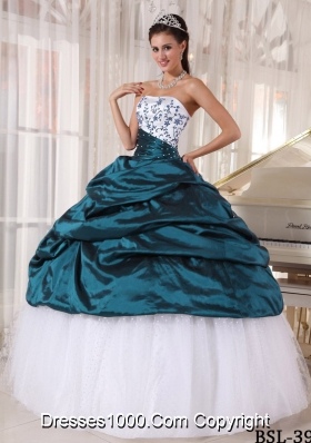 Beautiful Strapless Puffy Turquoise Sweet Sixteen Dresses with Embroidery