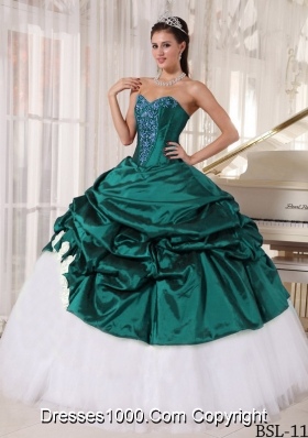 Turquoise Sweetheart Taffeta and Tulle Quinceanera Dresses with Appliques and Pick-ups