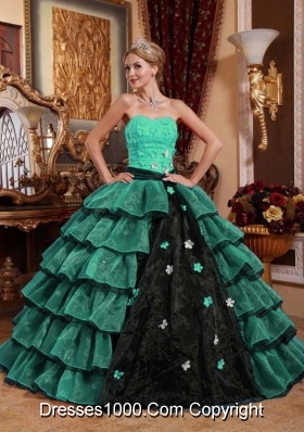 2014 Fashionable Strapless Turquoise and Black Quinceanera Gowns with Layers