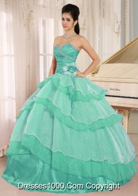 Sweetheart Beaded Decorate Turquoise Quinceneara Dresses with Layeres