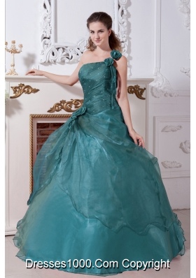 Turquoise A-line  One Shoulder Quinceanera Gown Dresses with Beading