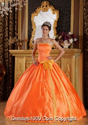 Orange Red Puffy Embroidery Dresses For a Quinceanera