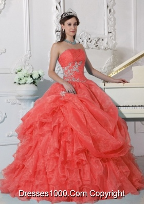 2014 Pretty Red Puffy Strapless Quinceanera Dress with Beading