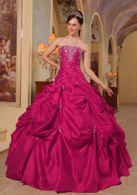 Coral Red Ball Gown Strapless Quinceanera Dress with  Taffeta  Beading Embroidery