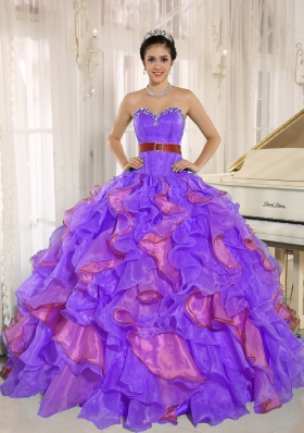 Cute Multi-color Sweetheart Ruffles Appliques 2014 Quinceanera Dresses