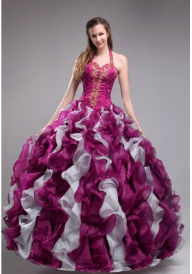 2014 New Style Puffy Halter Applqiues and Ruffles Quinceanera Dresses