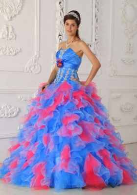 2014 Pretty Multi-color Puffy Strapless Appliques and Quinceanera Dresses