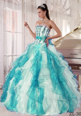 Colorful Puffy Strapless Beading 2014 Spring Quinceanera Dresses