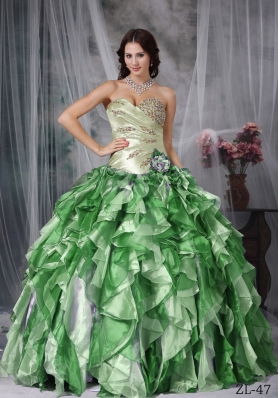 Colorful Puffy Sweetheart Beading and Ruffles Long Quinceanea Dress for 2014