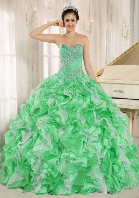 2014 Beaded Bodice and Ruffles Custom Made Quinceanera Dresses