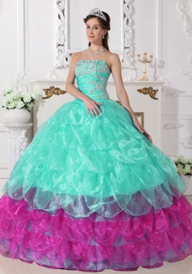 2014 Colorful Puffy Strapless Quinceanera Dresses with Appliques