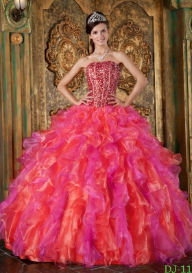 2014 Multi-Color Puffy Strapless Beading and Ruffles Quinceanera Dresses