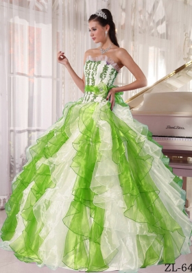 Colorful Puffy Strapless 2014 Beading Quinceanera Dresses with Ruffles