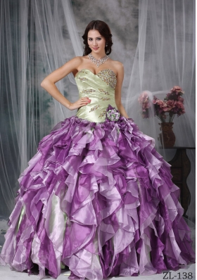 Colorful Puffy Sweetheart Beading and Ruffles Quinceanea Dresses for 2014