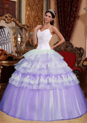 Puffy Spaghetti Straps Lace Appliques Quinceanera Dress for 2014