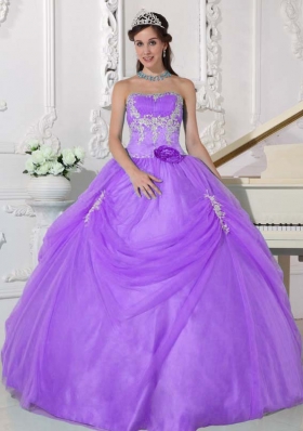 Sweet Lavender Puffy Strapless Appliques Quinceanera Dresses for 2014