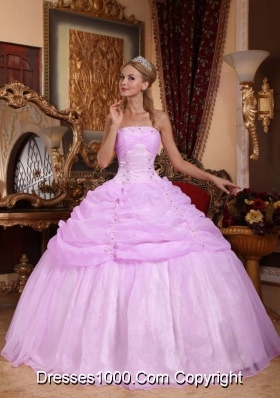 Strapless Organza Baby Pink Quinceanera Gowns with Pick-ups