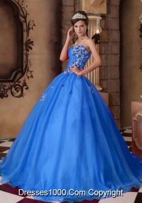 Blue Princess Sweetheart for 2014  Beading Quinceanera Dress with Appliques