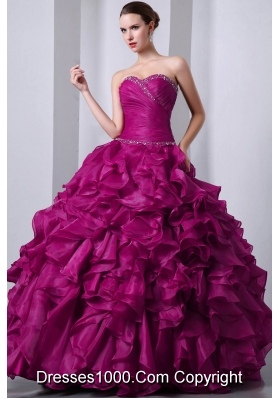 A-Line / Princess Sweetheart Organza Beading and Rufffles Quinceanea Dress