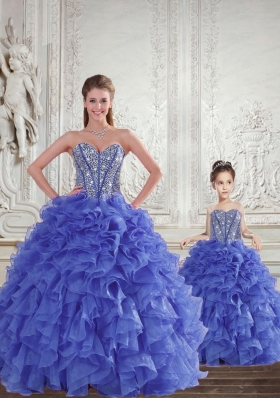 Wonderful  Blue Princesita Dress with Beading and Ruffles